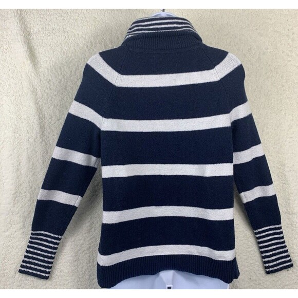 LOFT Knit Women's XS Sweater White Blue Stripe Turtleneck Long Sleeve Cozy Soft - Picture 2 of 8
